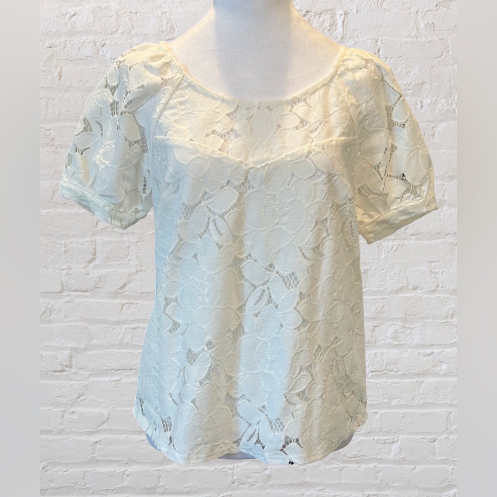 Monteau Puff Sleeve Ivory Lace Shirt Size S NWT Coquette Coastal Cowgirl Cottage